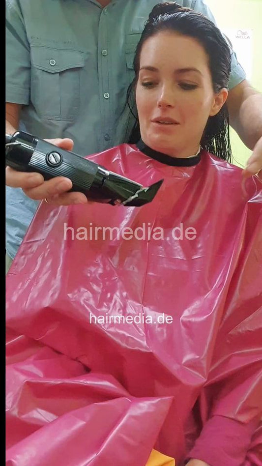 2303 KatharinaM 2 by salonbarber Oster trial and trim in red cape and multicaping  - vertical video
