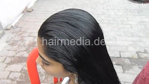 9149 Long Hair Stylemaking With Oil, Bun, Ponytail. Jet Black Hair Cute Model