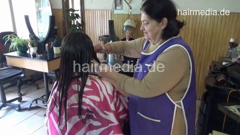 Spring Arising - MarinaDJ - shampoo, wetset. Young good looking girl, came from the swimming pool for a wetset, shampooed by barber.