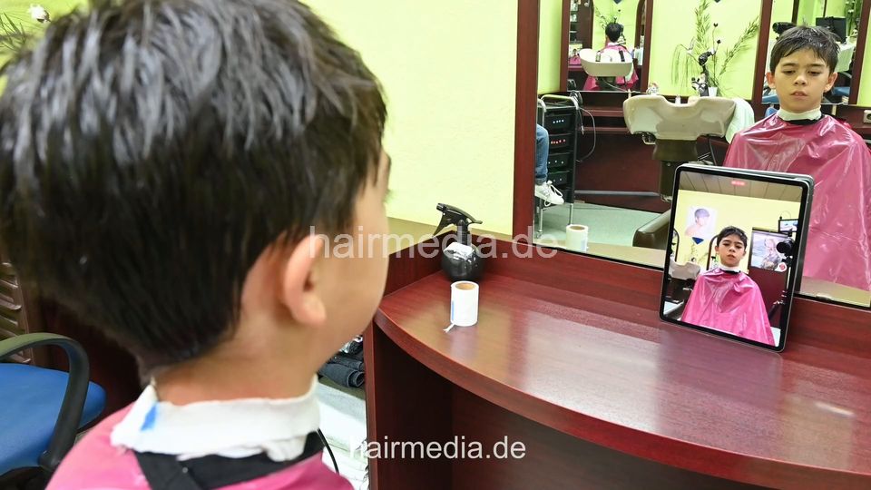 2308 Niklas 2 young boy buzz and cut by barber, mom controlled