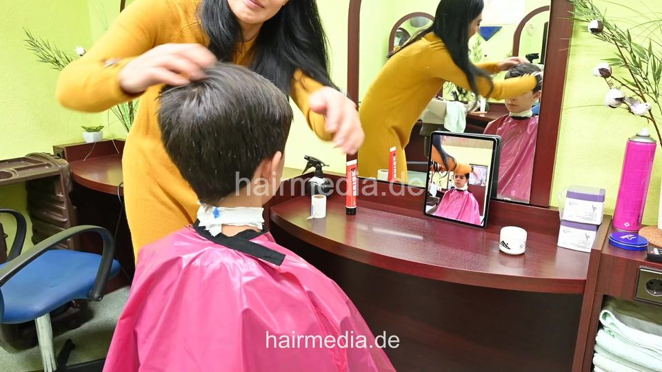 2308 Niklas 2 young boy buzz and cut by barber, mom controlled