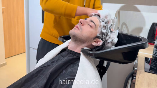 2032 Nikos Barber 251127 Nikos barber shampoo Kiriakos hair backward in the kitchen