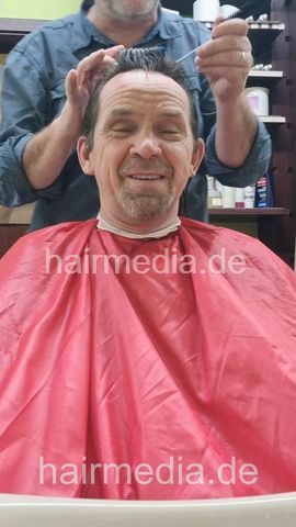 RalfS Long Hair Guy Mulit Caping, Forward Shampoo, Scalp Tonic, Set, Hair Dryer Hood Front View Livestream Recording