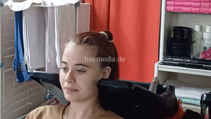 6235 partials mom and girls Slobodanka - teen, also with very thick and red hair. Shampooed by barber, haircut and blow
