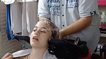 6235 partials mom and girls Slobodanka - teen, also with very thick and red hair. Shampooed by barber, haircut and blow