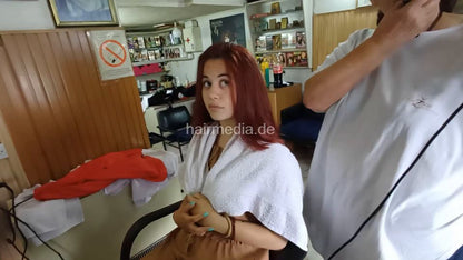 6235 partials mom and girls Slobodanka - teen, also with very thick and red hair. Shampooed by barber, haircut and blow