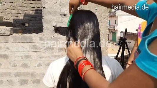 9149 Thick And Long Black Hair Oiling Combing Braid Bun Ponytail Making With Combing