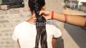 9149 Thick And Long Black Hair Oiling Combing Braid Bun Ponytail Making With Combing