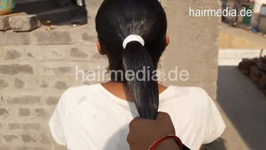 9149 Thick And Long Black Hair Oiling Combing Braid Bun Ponytail Making With Combing