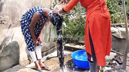 1242 Two Models Long Hair Oiling And Forward Hair Washing