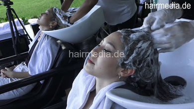 359 Valeria and Julia synced Movie 1 several shampooing backward, haircare and blow out by barber