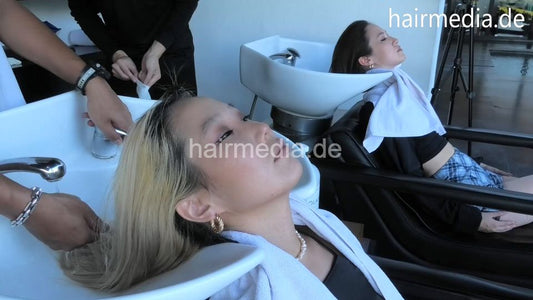 359 Valeria and Julia synced Movie 2 several shampooing backward, haircare and blow out by barber