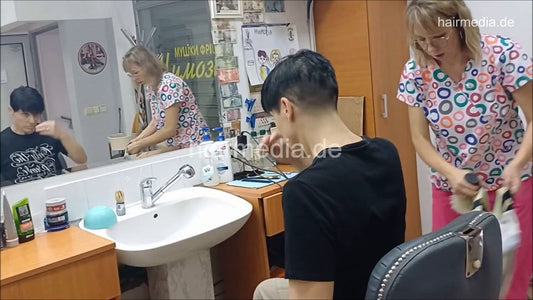 8402 Vera 2 forward shampoo hair ear and face in barbershop by female barber JelenaB