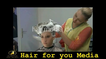 backwards hair and face wash yellow apron