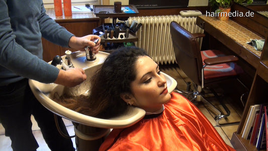 8098 Benafsha backward shampoo thick long hair by ASMR barber in neckstrip