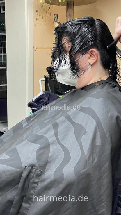 1269 Yvonne cut and tint black in salon by barber video and slideshow