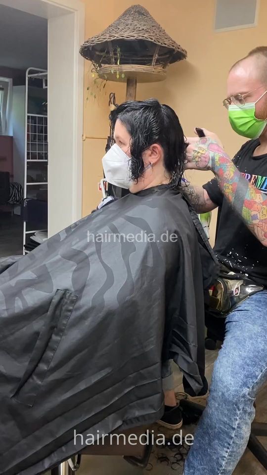 1269 Yvonne cut and tint black in salon by barber video and slideshow