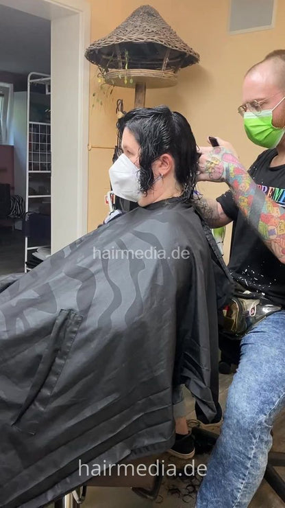 1269 Yvonne cut and tint black in salon by barber video and slideshow