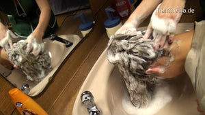 9063 7 VeronikaR strong forward shampoo hairwash by barberette Casey in rollers