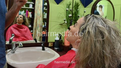 Hafida blonde thick hair backward shampoo mature lady by barber