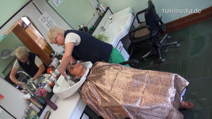 368 FatmaY by barberette in tiger cape long black hair salon backward washing