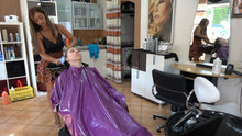 Load image into Gallery viewer, 1149 09 Barberette OlgaB shampooing Tatjana in salon backward manner in purple cape Tatjanacam