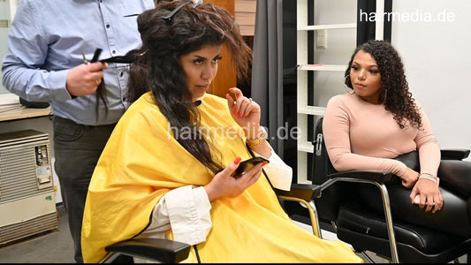 1042 Nasrin and Juanita 4 drycut by barber in barberchair