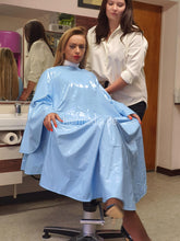 Load image into Gallery viewer, PVC Salon cape very large and heavy baby blue