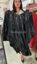 Load image into Gallery viewer, unique PVC Salon cape very large and heavy black with satin lining inside