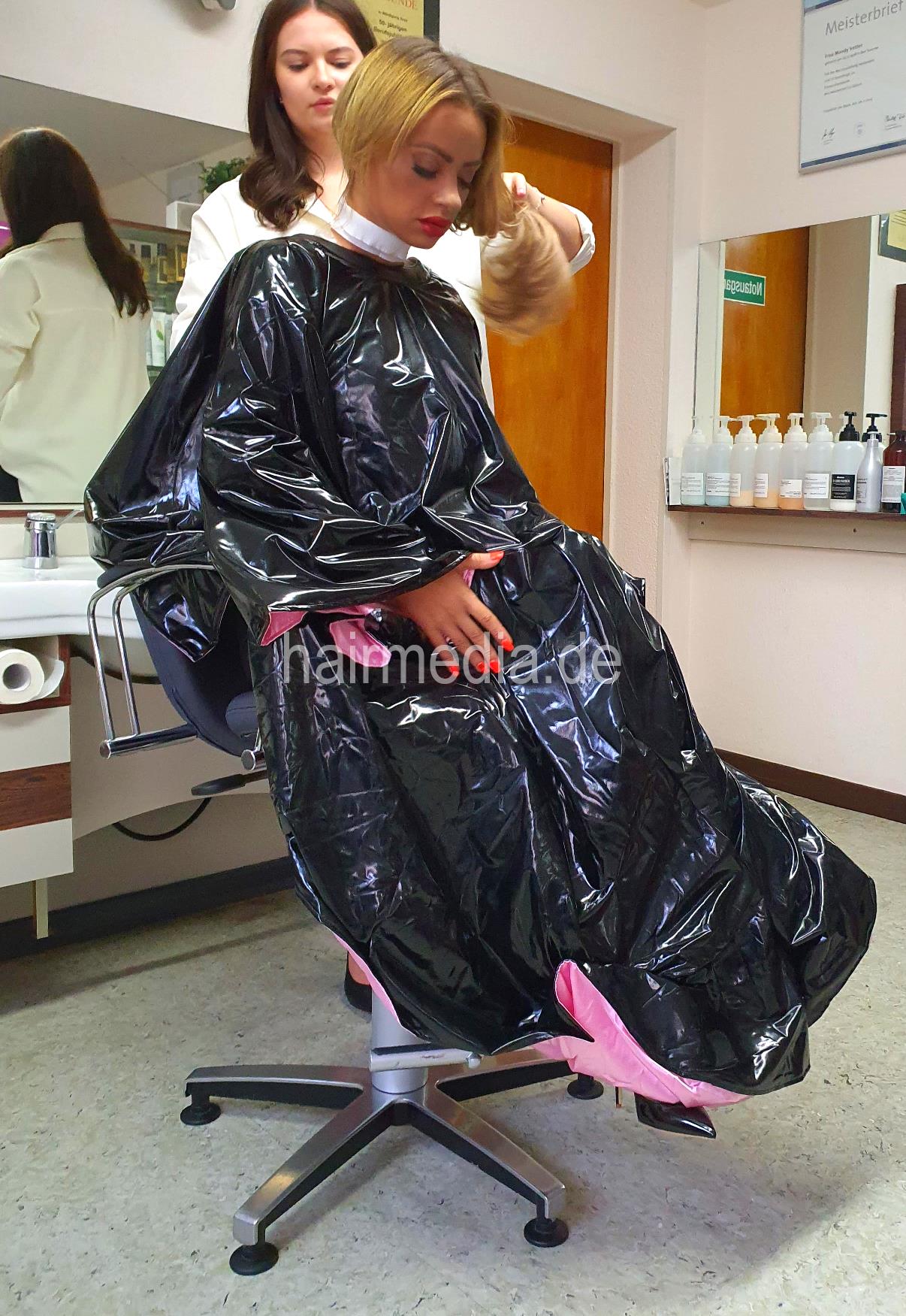 unique PVC Salon cape very large and heavy black with satin lining inside