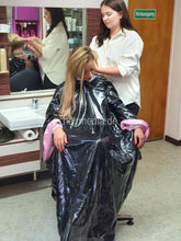 Load image into Gallery viewer, unique PVC Salon cape very large and heavy black with satin lining inside