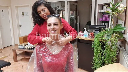 1050 221223 Nasrin and Medina caping, shiny cape tie closure and shampooing private livestream