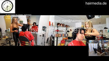 Laden Sie das Bild in den Galerie-Viewer, 1050 220424 Julia at Zoya, haircut, styling, cape show, salon waiting, doing male client