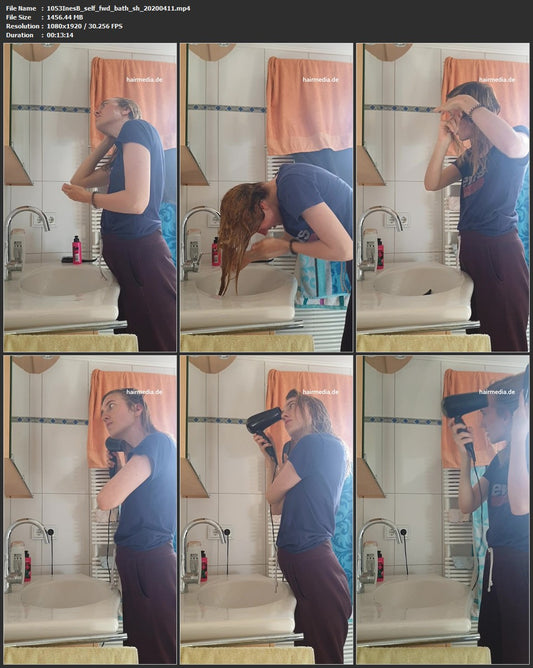 1053 InesB 20200411 self forward bath shampooing 13 min HD video for download