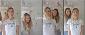 1066 LeaS doing mothers hair, shampoo forward over bathtub and blow