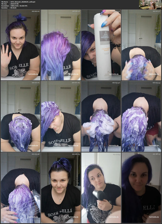 1076 NatasaH blue hair shampoo and blow 18 min HD video for download