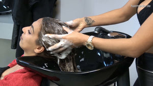 1148 03 Bulgarian shampoo session, damaged hair by Zoya in leatherpants backward pampering