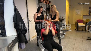 1148 04 Bulgarian shampoo session, damaged hair by Dicke, Zoya in leatherpants controlled