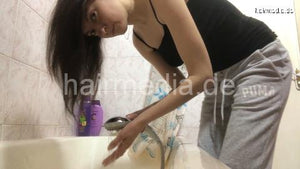 1153 Natasha Ukraine 210307 self home hair shampooing 2x over bathtub