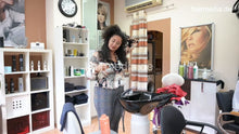 Laden Sie das Bild in den Galerie-Viewer, 1198 Curly and LisaM Salon 3 Curly self forward hairwash shampooing at backward shampoostation