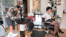 Cargar imagen en el visor de la galería, 1198 Curly and LisaM Salon 3 Curly self forward hairwash shampooing at backward shampoostation