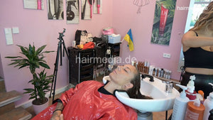 1199 11 JennySp backward shampoo by curly Barberette Zoya 220515 red pvc cape