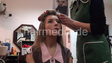 Load image into Gallery viewer, 6112 KristinaB in apron wet set in salon by colleauge Silvija in updo and Nylonkittel