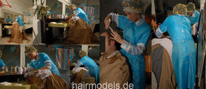 133 daily haircut in Dederon RSK apron by barberette in rollers  XXL cape