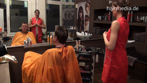 288 6 by Silvija wash in XXL orange shampoocape by red apron barberette