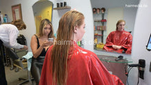 Cargar imagen en el visor de la galería, 1197 13 SabineK 2 by Zoya haircut and wait for perm in red PVC cape