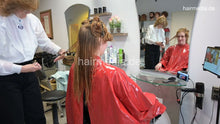 Laden Sie das Bild in den Galerie-Viewer, 1197 13 SabineK 2 by Zoya haircut and wait for perm in red PVC cape
