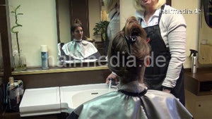 6113 Silvija 1 strong forward shampoo hairwash by mature barberette in vintage salon