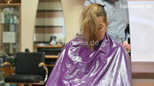 Laden Sie das Bild in den Galerie-Viewer, 1222 YasminN 1 dry cut long blonde thick teen hair by barber in pvc cape