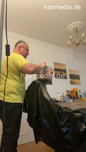 2012 230227 buzzcut and coloring tint at home in black vinyl cape